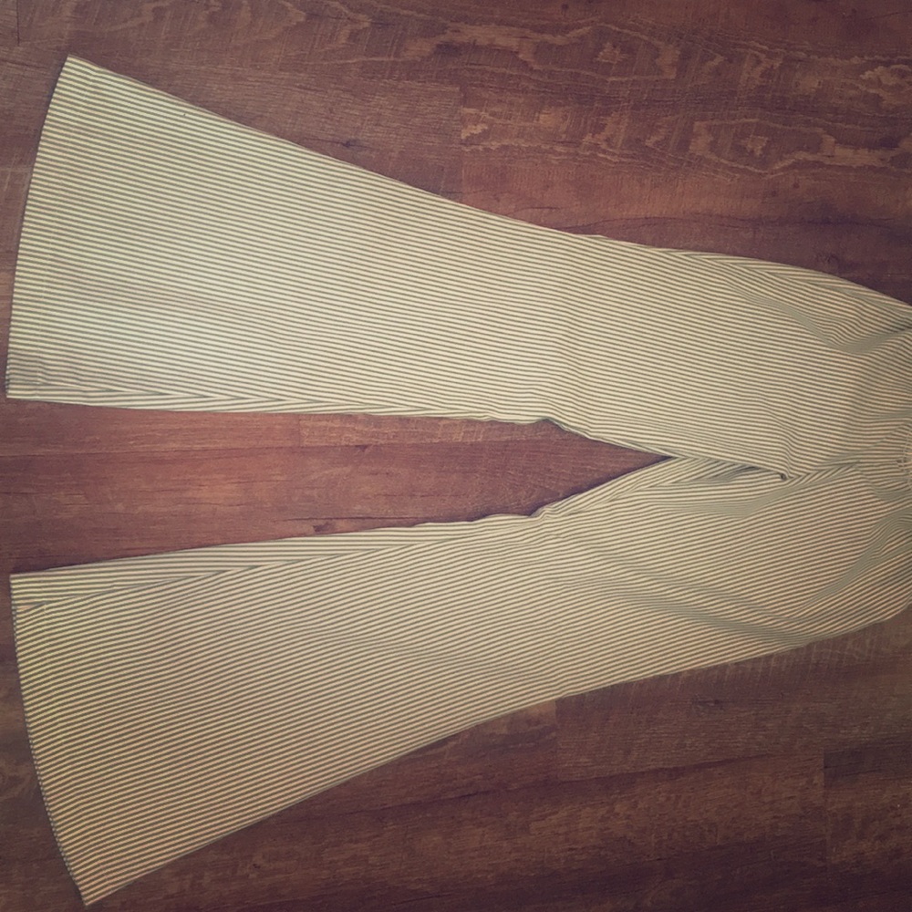 Judith March Green white stripe bell bottoms